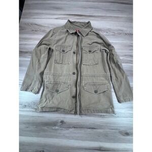 Vintage Y2K Old Navy Khaki Military Utility Field Jacket Cargo Pockets Mens M